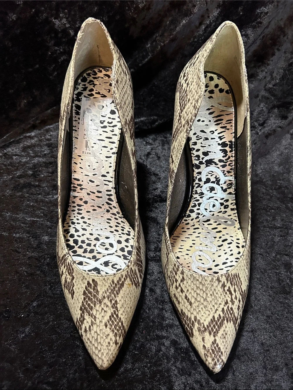 Sam Edelman Snakeskin Pointed Toe Pumps - Beige/Brown Size 10